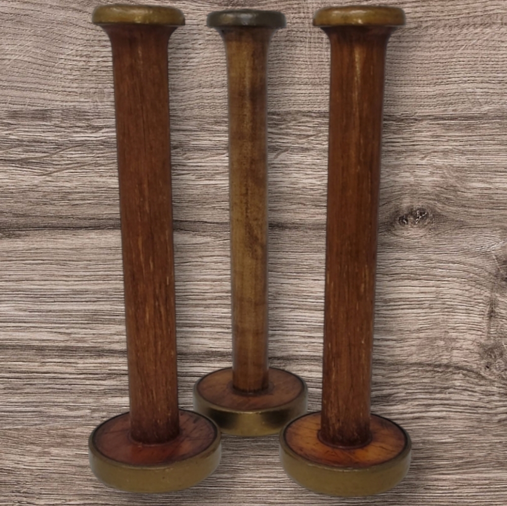 3 Wooden Spool Candle Holders